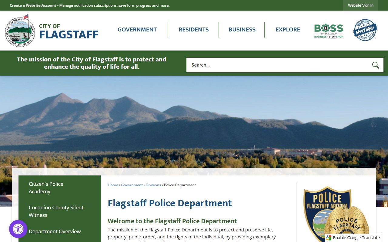 Flagstaff Police Department main page