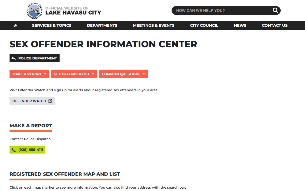 Lake Havasu City Police sex offender information page