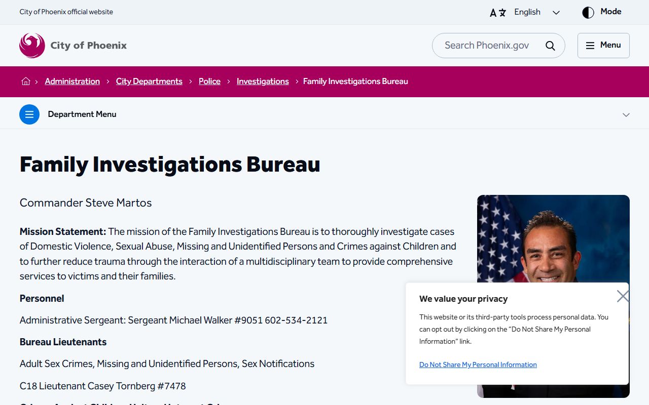 Phoenix Police Family Investigations Bureau sex offender services