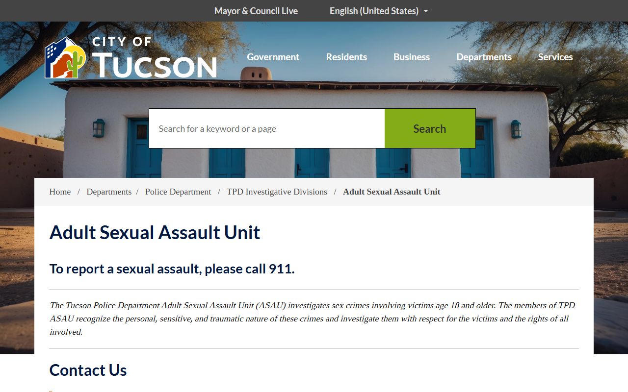 Tucson Police Adult Sexual Assault Unit information page