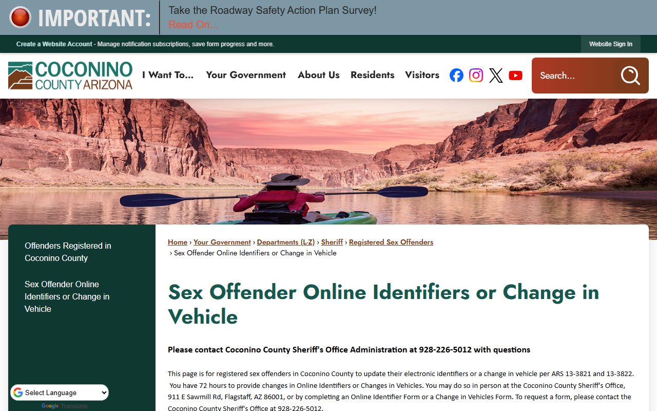 Coconino County sex offender online identifier update requirements