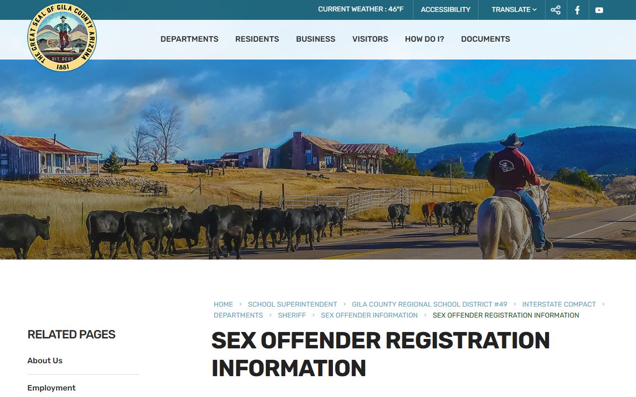 Gila County Sheriff sex offender registration information page
