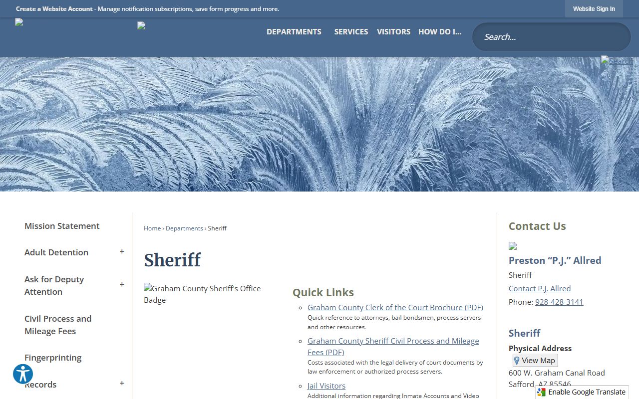 Graham County Sheriff's Office main page
