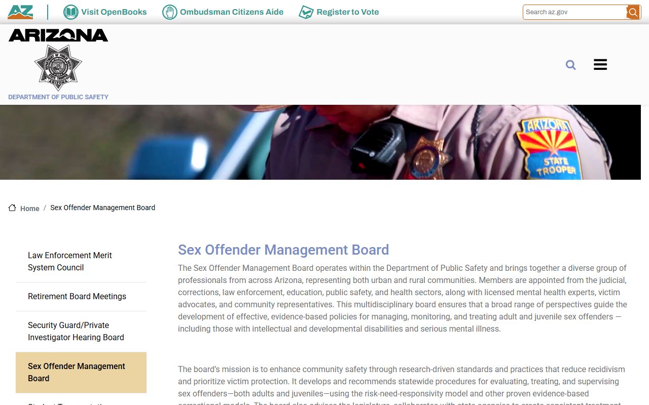 Arizona Sex Offender Management Board information page